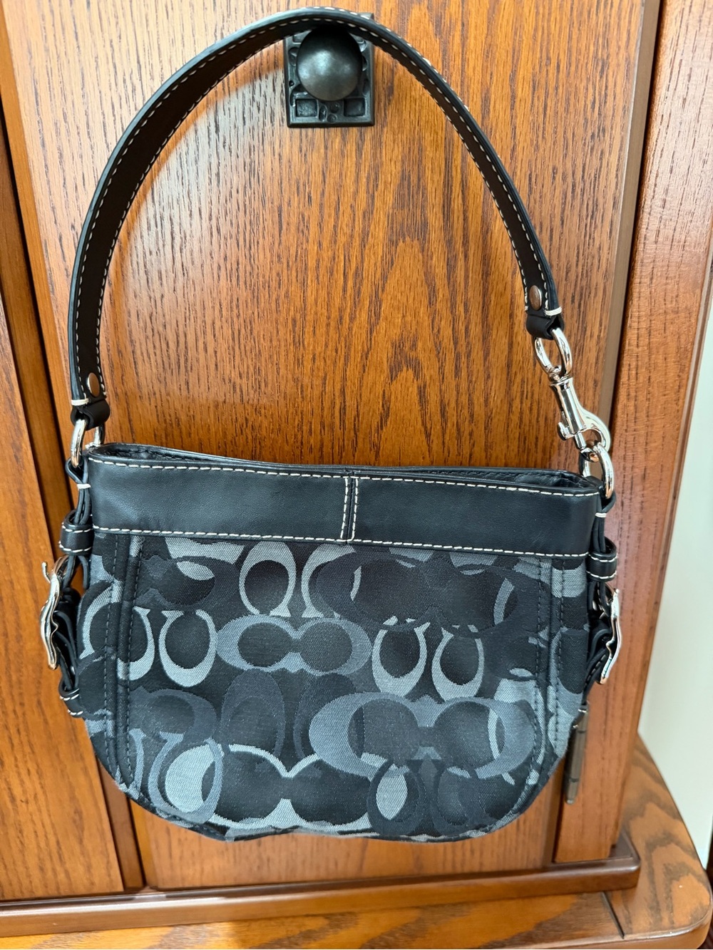 Coach Vintage Small Zoe Hobo Black & Gray Signature Canvas Shoulder Bag